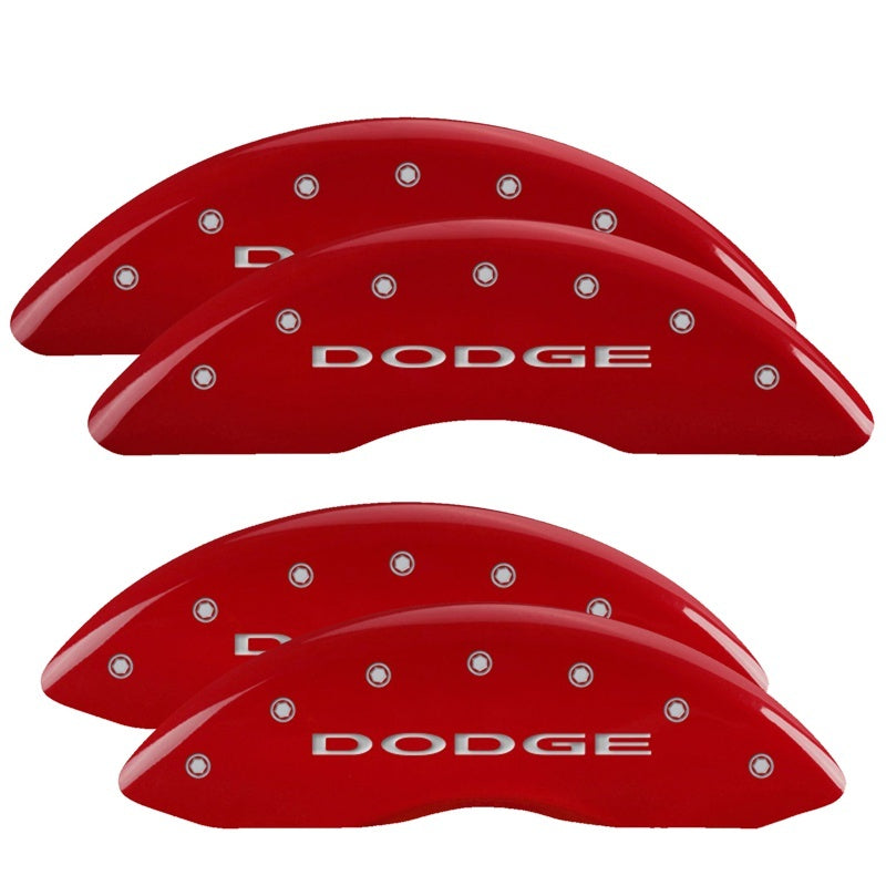 MGP 4 Caliper Covers Engraved Front & Rear With out stripes/Dodge Red finish silver ch MGP