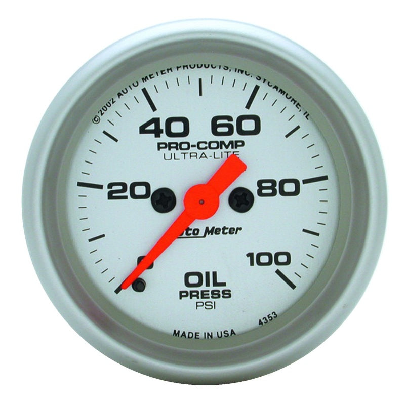 Autometer Ultra-Lite 52mm 0-100 PSI Full Sweep Electronic Oil Pressure Gauge 4353