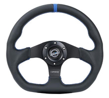 Load image into Gallery viewer, NRG Reinforced Steering Wheel (320mm) Sport Leather Flat Bottom w/ Blue Center/ Blue Stitching - RST-024MB-R-BL