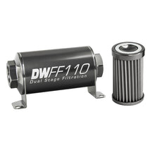 Load image into Gallery viewer, DeatschWerks Stainless Steel 8AN 40 Micron Universal Inline Fuel Filter Housing Kit (110mm)