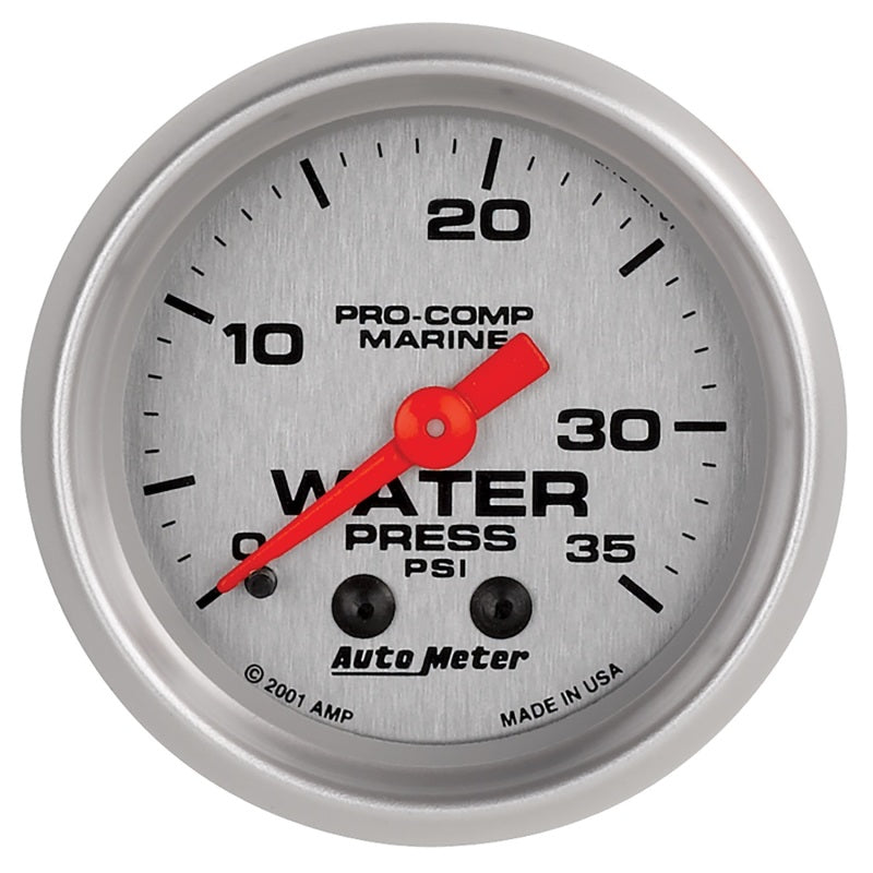 Autometer Marine Silver 2-1/16in 35 PSI Mechanical Water Pressure Gauge 200772-33