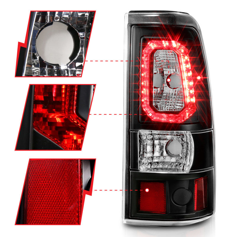 ANZO 1999-2002 Chevy Silverado 1500 LED Taillights Plank Style Black w/Clear Lens ANZO