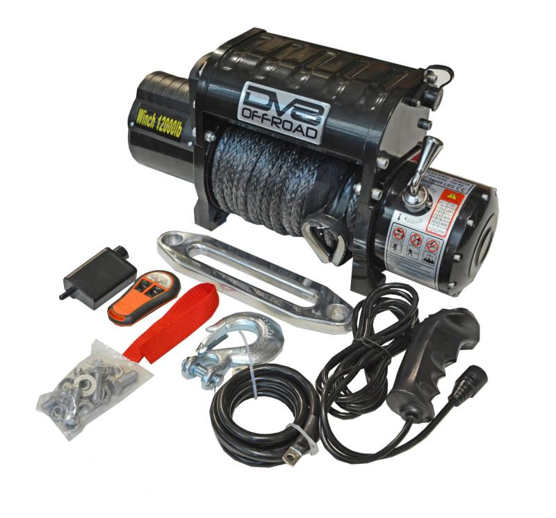 DV8 Offroad 12000 LB Winch w/ Synthetic Line & Wireless Remote - Black - eliteracefab.com