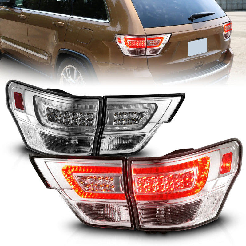 ANZO 11-13 Jeep Grand Cherokee LED Taillights w/ Lightbar Chrome Housing/Clear Lens 4pcs