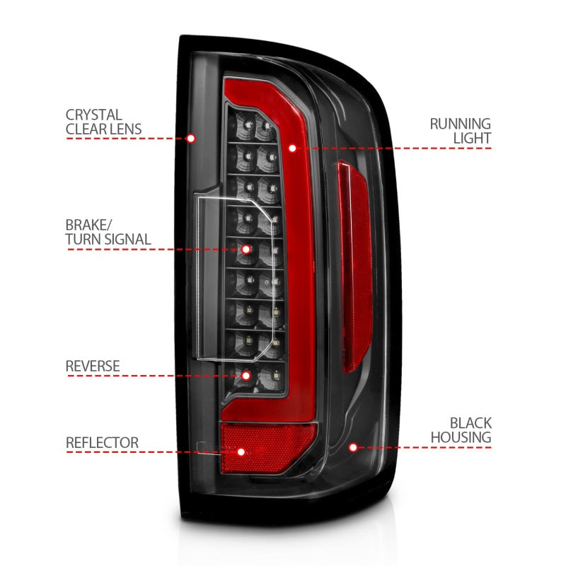 ANZO 15-21 Chevrolet Colorado Full LED Tail Lights w/ Red Lightbar Black Housing Clear Lens - eliteracefab.com