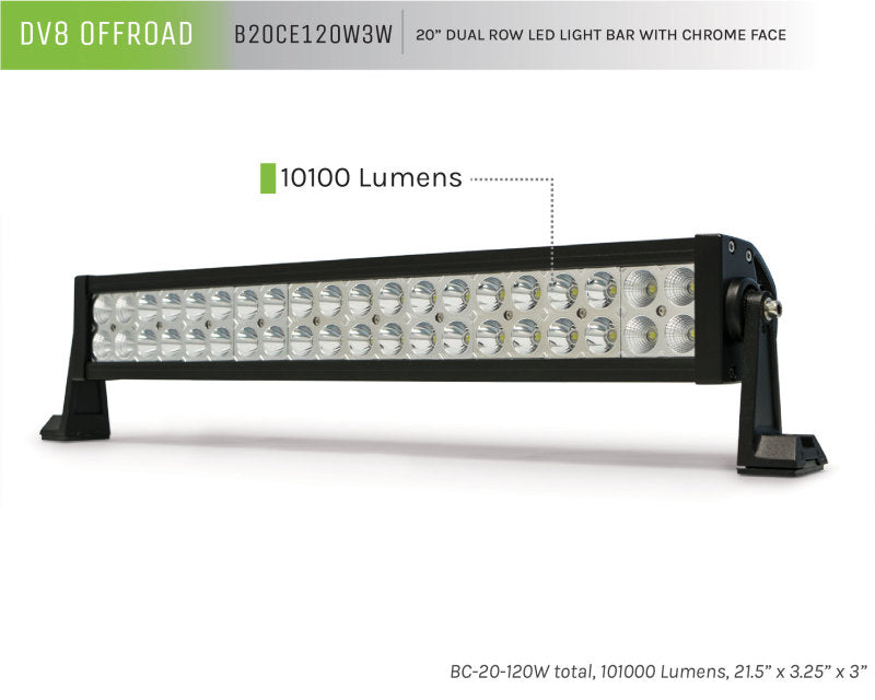 DV8 Offroad Chrome Series 20in Light Bar 120W Flood/Spot 3W LED - eliteracefab.com