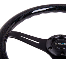 Load image into Gallery viewer, NRG Classic Wood Grain Steering Wheel 350mm black 3-Spokes Black Sparkled Color Grip - eliteracefab.com