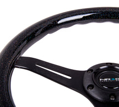 NRG Classic Wood Grain Steering Wheel 350mm black 3-Spokes Black Sparkled Color Grip - eliteracefab.com