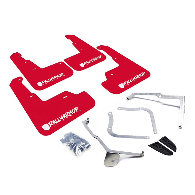 Rally Armor UR Red Mud Flap w/ White Logo for Subaru WRX & STI 2015-2021 - eliteracefab.com