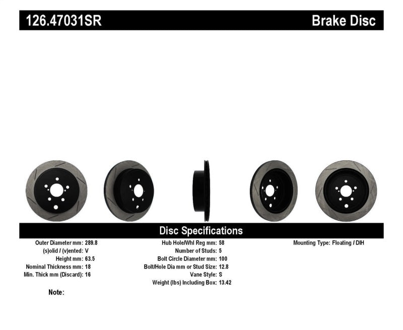 StopTech Power Slot 13 Scion FR-S / 13 Subaru BRZ Rear Right Slotted Rotor - eliteracefab.com