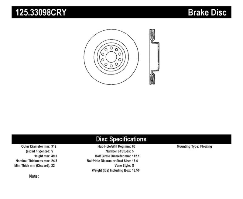Stoptech 06-10 Audi A3 / 08-10 TT / 99-10 TT Quattro / 09 VW CC Front High Carbon CRYO-STOP Roto - eliteracefab.com