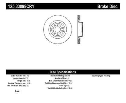 Stoptech 06-10 Audi A3 / 08-10 TT / 99-10 TT Quattro / 09 VW CC Front High Carbon CRYO-STOP Roto - eliteracefab.com