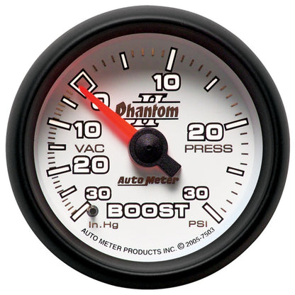 AutoMeter GAUGE; VAC/BOOST; 2 1/16in.; 30INHG-30PSI; MECHANICAL; PHANTOM II - eliteracefab.com