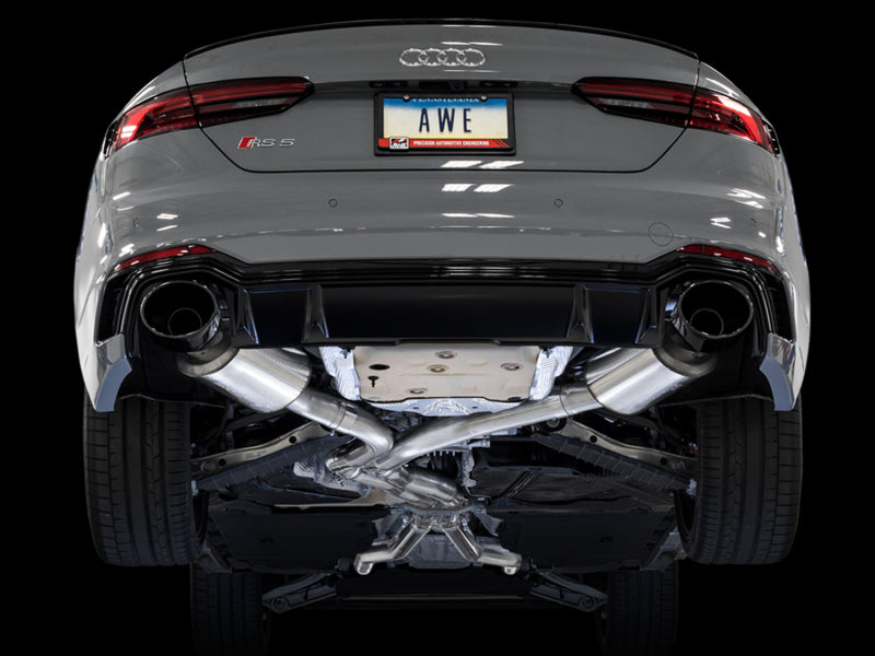 AWE Tuning Audi B9 RS 5 Sportback Touring Edition Exhaust-Resonated- Diamond Black RS Style Tips AWE Tuning