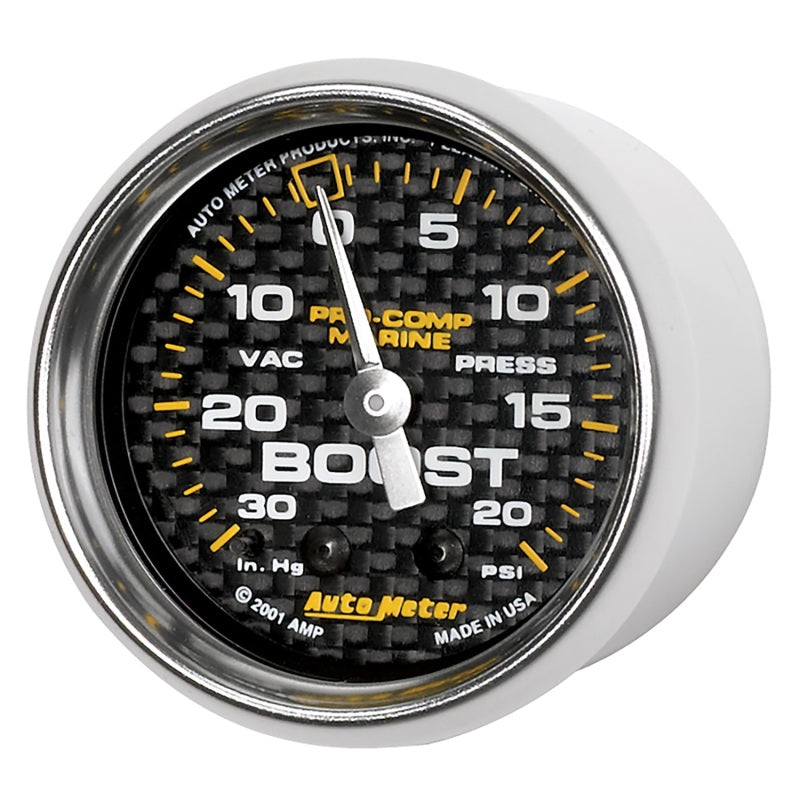 Autometer Marine Carbon Fiber 2-1/16in 30INHG/20PSI Mechanical Vacuum/Boost Gauge 200774-40