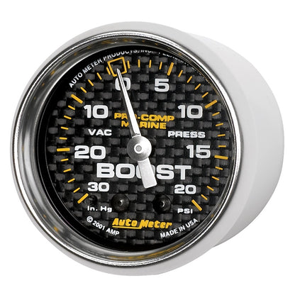 Autometer Marine Carbon Fiber 2-1/16in 30INHG/20PSI Mechanical Vacuum/Boost Gauge 200774-40