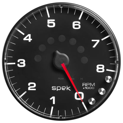 Autometer Spek-Pro Gauge Tachometer 5in 8K Rpm W/Shift Light & Peak Mem Black/Black P238328