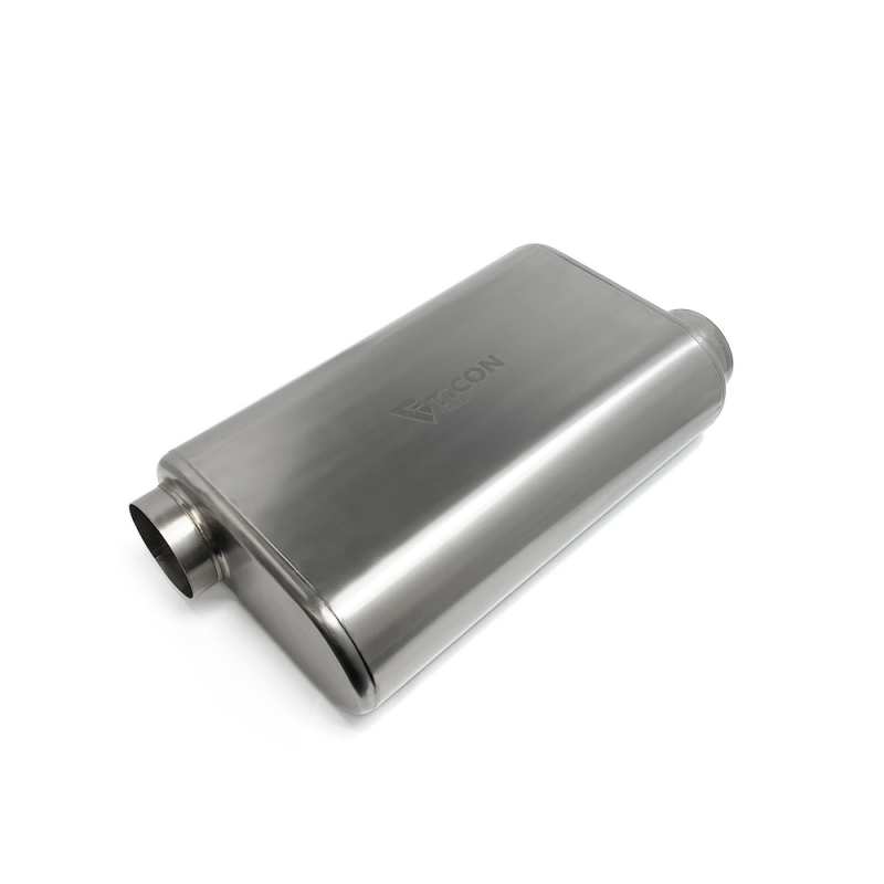 Ticon Industries 17in Overall Length 2.5in Thin Oval Titanium Muffler - 2.5in Offset In/Offset Out Ticon