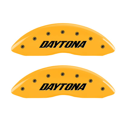 MGP 4 Caliper Covers Engraved Front & Rear Daytona Yellow finish black ch MGP