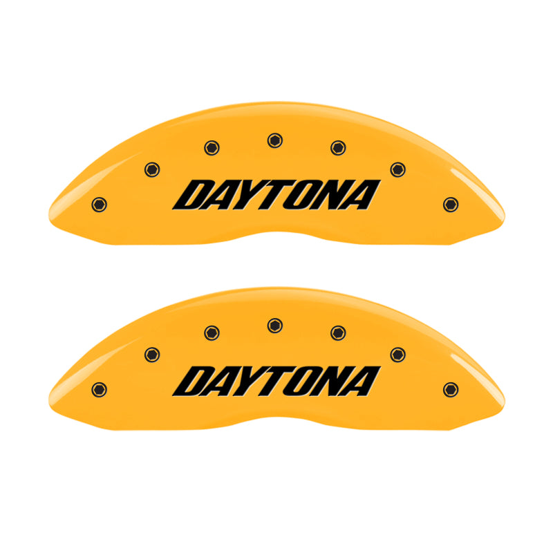 MGP 4 Caliper Covers Engraved Front & Rear Daytona Yellow finish black ch MGP