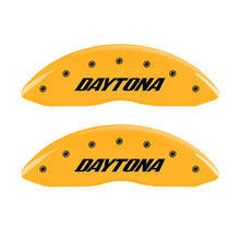 Load image into Gallery viewer, MGP 4 Caliper Covers Engraved Front &amp; Rear Daytona Yellow finish black ch MGP