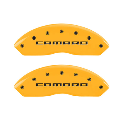 MGP 4 Caliper Covers Engraved Front Gen 5/Camaro Engraved Rear Gen 5/RS Yellow finish black ch MGP