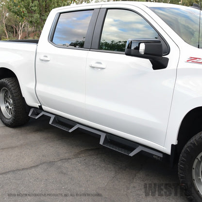 Westin 2019 Chevrolet Silverado/Sierra 1500 (5.5ft) Drop Wheel to Wheel Nerf Step Bars - Txt Black - eliteracefab.com