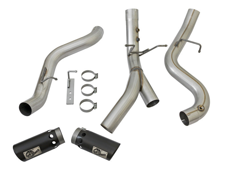 aFe ATLAS 4in DPF-Back Alum Steel Exhaust System w/Dual Exit Black Tip 2017 GM Duramax 6.6L (td)