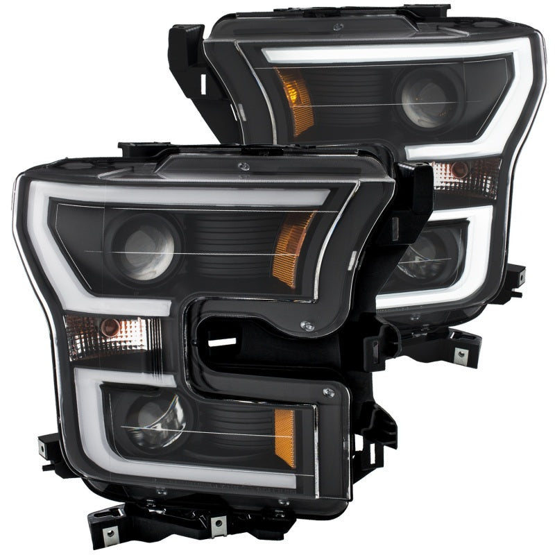 ANZO USA Ford F-150 Projector Headlights W/ Plank Style Switchback Black W/ Amber; 2015-2017 - eliteracefab.com