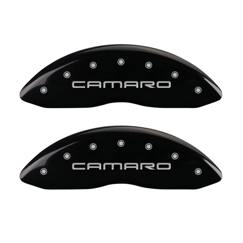 MGP 4 Caliper Covers Engraved Front & Rear Gen 4/Camaro Black finish silver ch MGP