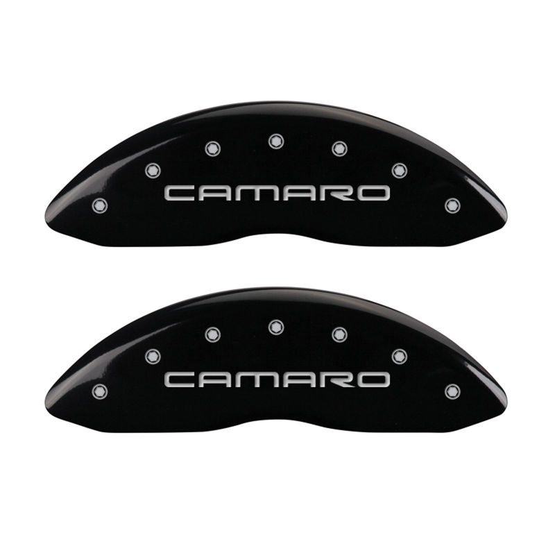 MGP 4 Caliper Covers Engraved Front Gen 4/Camaro Engraved Rear Gen 4/Z28 Black finish silver ch MGP