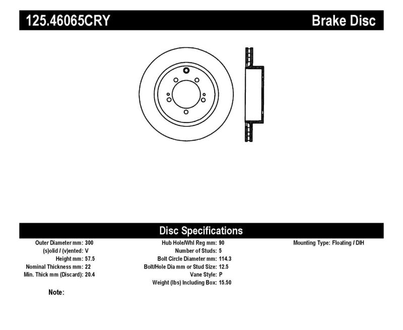 Stoptech 03-06 Evo 8 & 9 Rear Premium High Carbon CRYO-STOP Rotor Stoptech