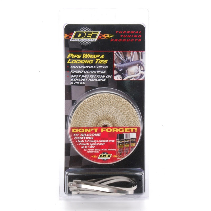 DEI Exhaust Wrap Kit - Pipe Wrap and Locking Tie - Tan DEI