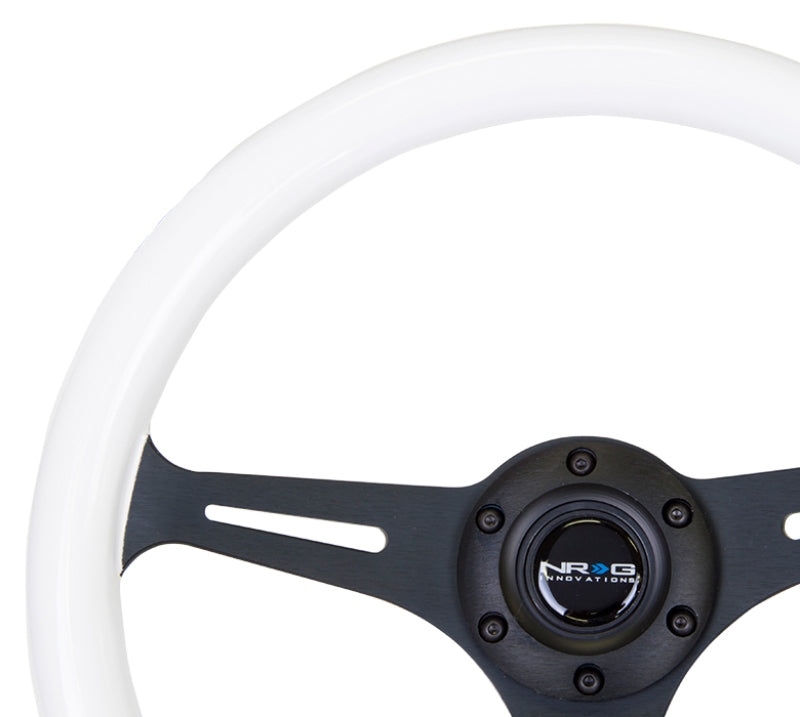 NRG Classic Wood Grain Steering Wheel (350mm) Glow-In-The-Dark Blue Grip w/Black 3-Spoke Center - ST-015BK-GL/BL