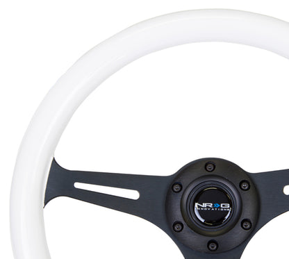 NRG Classic Wood Grain Steering Wheel (350mm) Glow-In-The-Dark Blue Grip w/Black 3-Spoke Center - ST-015BK-GL/BL