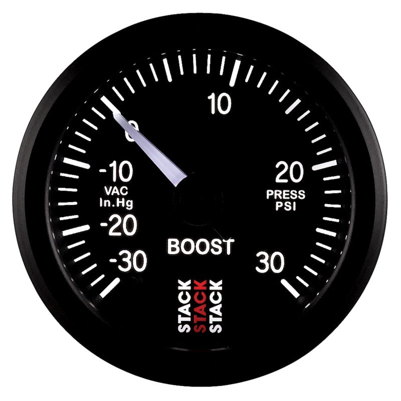 Autometer Stack 52mm -30INHG to +30 PSI (Incl T-Fitting) Pro Stepper Motor Boost Press Gauge - Black ST3312