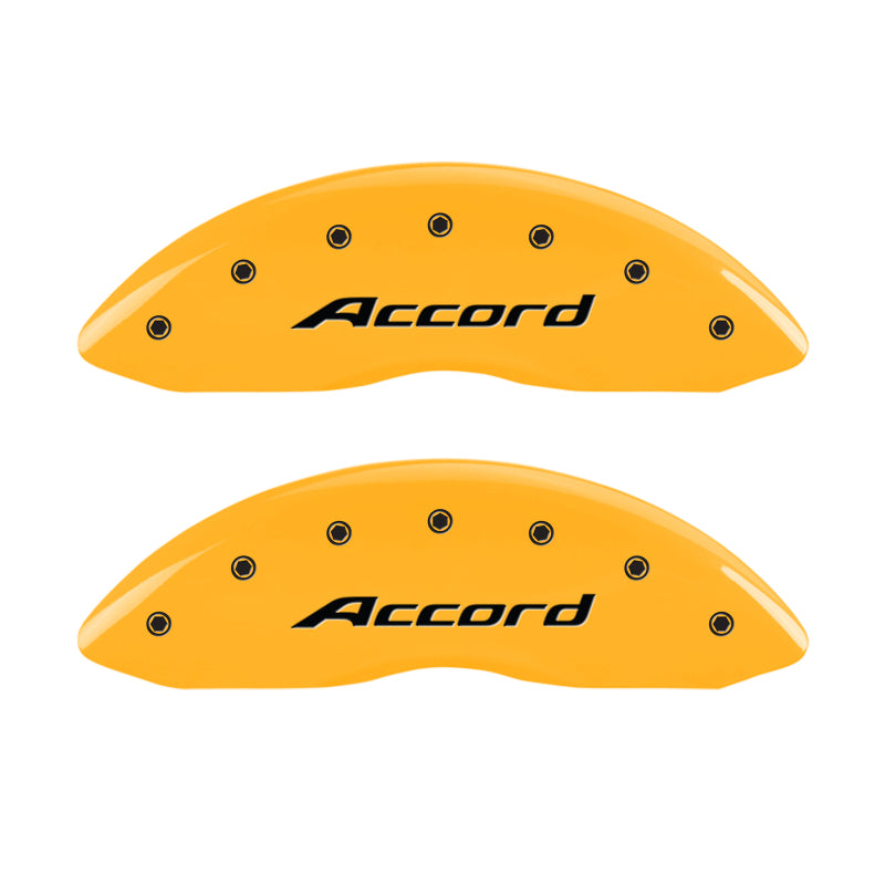 MGP 4 Caliper Covers Engraved Front Accord Engraved Rear Accord Yellow finish black ch MGP