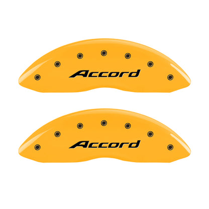 MGP 4 Caliper Covers Engraved Front Accord Engraved Rear Accord Yellow finish black ch MGP