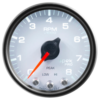 Autometer Spek-Pro Gauge Tach 2 1/16in 8K Rpm W/ Shift Light & Peak Mem Wht/Blk P33412