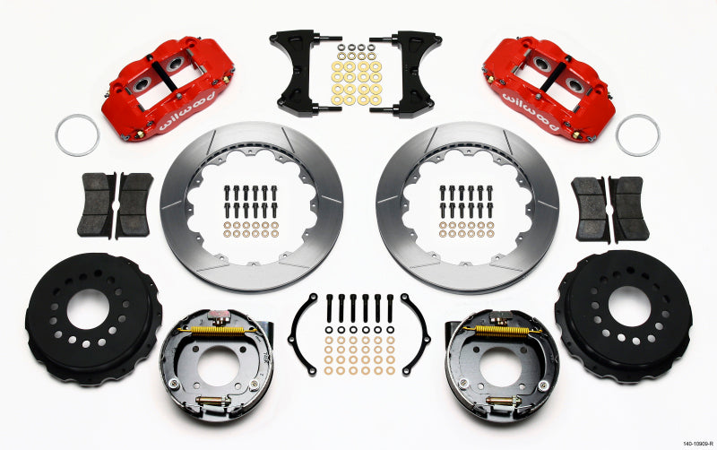Wilwood Narrow Superlite 4R Rear P-Brk Kit 12.88in Red Chevy 12 Bolt-Spec 3.15in Brng Front mt Wilwood