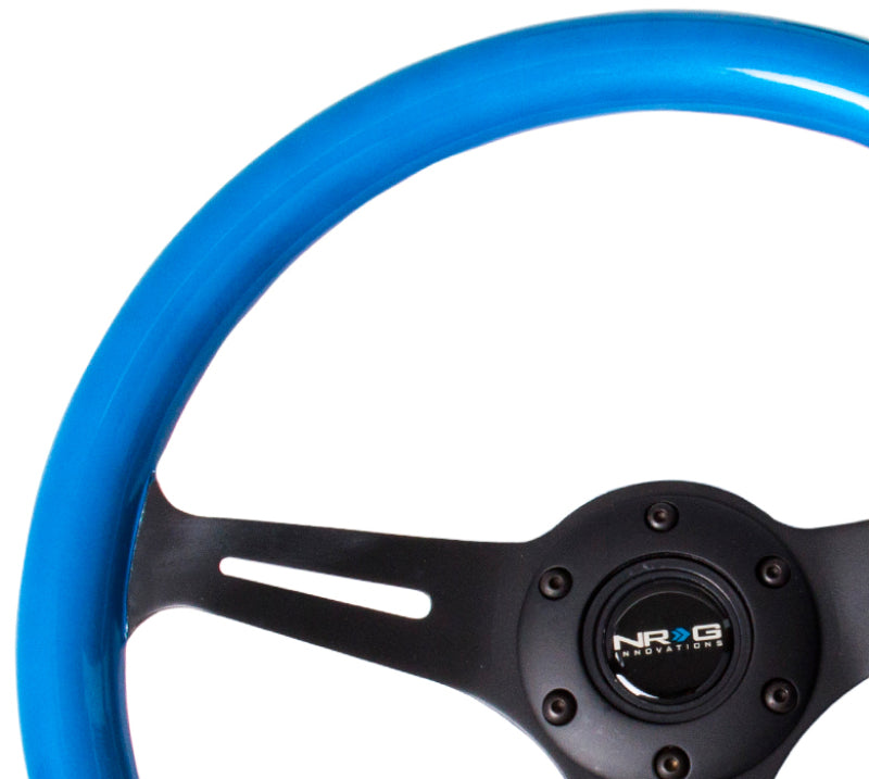 NRG Classic Wood Grain Steering Wheel (350mm) Blue Pearl/Flake Paint w/Black 3-Spoke Center - ST-015BK-BL