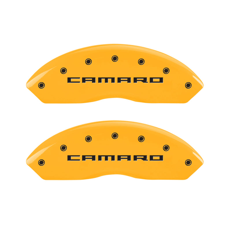 MGP 4 Caliper Covers Engraved Front & Rear Gen 5/Camaro Yellow finish black ch - eliteracefab.com