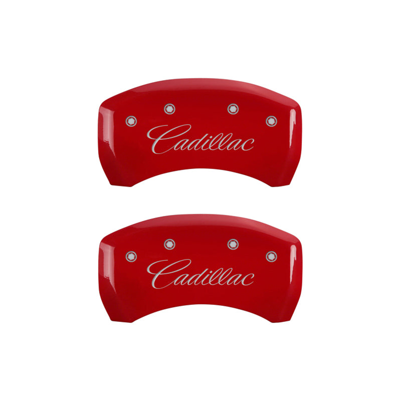 MGP 4 Caliper Covers Engraved Front & Rear Cursive/Cadillac Red Finish Silver Char 2016 Cadillac CT6 - eliteracefab.com