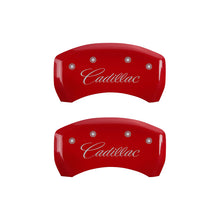 Load image into Gallery viewer, MGP 4 Caliper Covers Engraved Front &amp; Rear Cursive/Cadillac Red Finish Silver Char 2016 Cadillac CT6 - eliteracefab.com