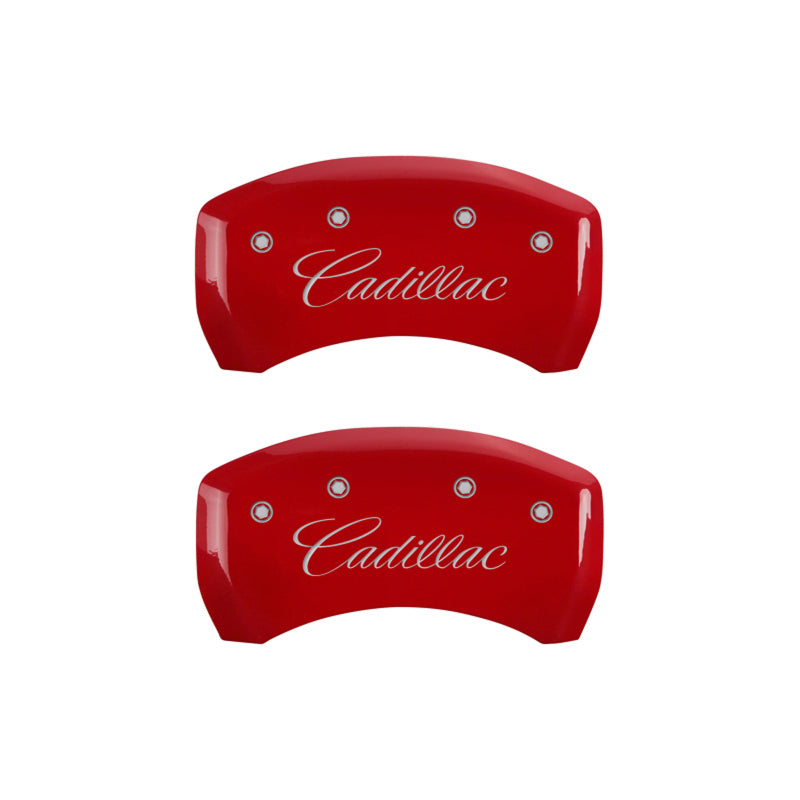 MGP 4 Caliper Covers Engraved Front & Rear Cursive/Cadillac Red Finish Silver Char 2016 Cadillac CT6 - eliteracefab.com