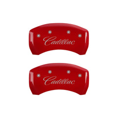 MGP 4 Caliper Covers Engraved Front & Rear Cursive/Cadillac Red Finish Silver Char 2016 Cadillac CT6 - eliteracefab.com