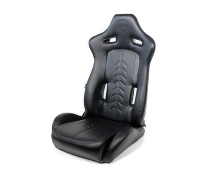 NRG Reclinable Sport Seats (Pair) The Arrow Black Vinyl w/ Pressed NRG logo w/ Black Stitch - RSC-810BK L/R