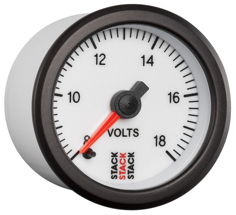 Autometer Stack 52mm 8-18V Pro Stepper Motor Battery Voltage Gauge - White ST3366