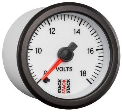 Autometer Stack 52mm 8-18V Pro Stepper Motor Battery Voltage Gauge - White ST3366