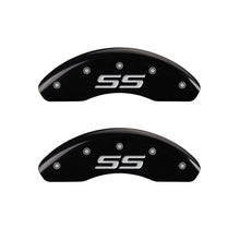 Load image into Gallery viewer, MGP 4 Caliper Covers Engraved Front &amp; Rear Monte Carlo style/SS Black finish silver ch MGP